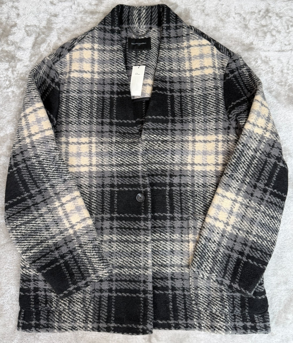 Banana Republic White Black Plaid Wool Blend Knit Boucle Jacket Size S NWT